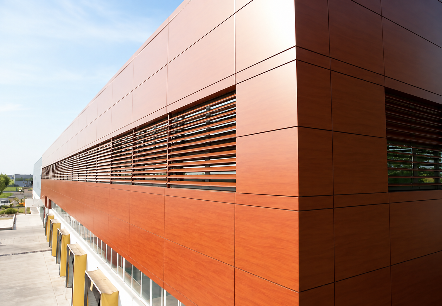 Exterior architectural panels in sunlight